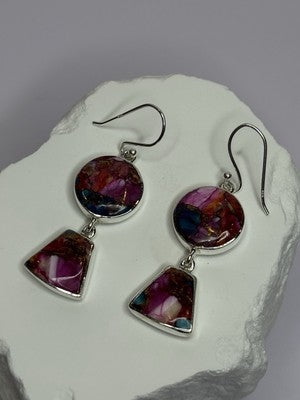 925 Sterling Silver Pink Oyster Turquoise Earrings Length 2 Inch