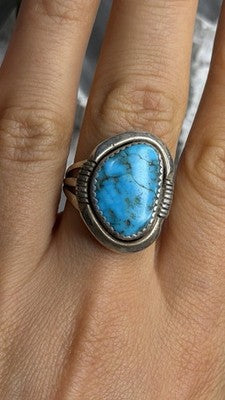 Vintage 925 Sterling Silver Blue Turquoise Ring Size 9.5
