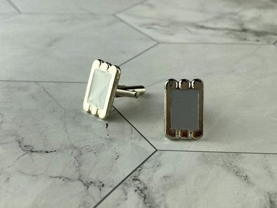 Men's Vintage 925 Sterling Silver Mother of Pearl Cufflinks