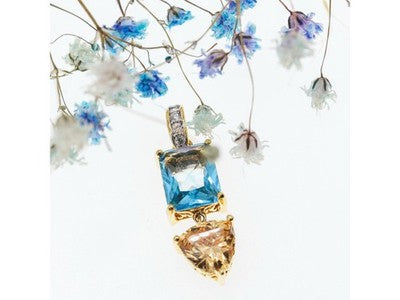 925 Sterling Silver Gold Plated Topaz, Heliodor & CZ Pendant