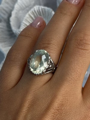 925 Sterling Silver Pale Green Amethyst Ring Size 7