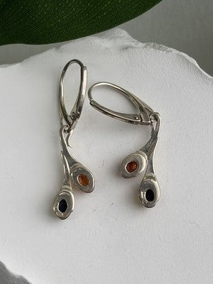 925 Sterling Silver Green & Orange Amber Earrings
