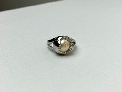 Ring With Pearl and CZ "Moon" Size 7.5