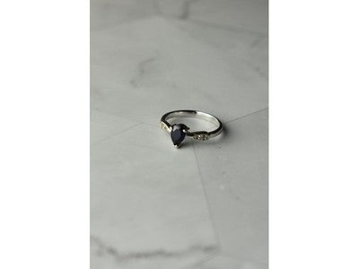 925 Sterling Silver Sapphire & White/Colorless Topaz Ring Size 7.5