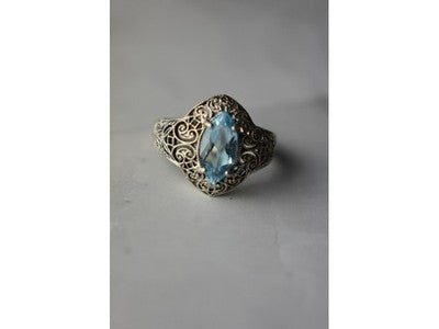 925 Sterling Silver Blue Spinel Openwork Ring Size 8.5