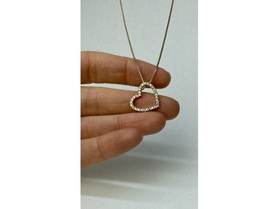 925 Sterling Silver Gold Plated CZ "Heart" Chain With Pendant Italy