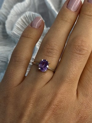 925 Sterling Silver Amethyst Ring Size 6.5