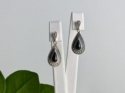 Vintage 925 Sterling Silver Onyx Stud Earrings