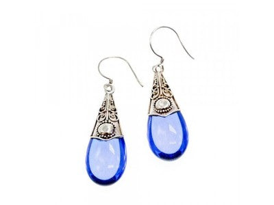 Vintage 925 Sterling Silver Jewelry Glass Earrings