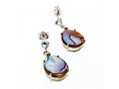 925 Sterling Silver Haliotis & Topaz Stud Earrings