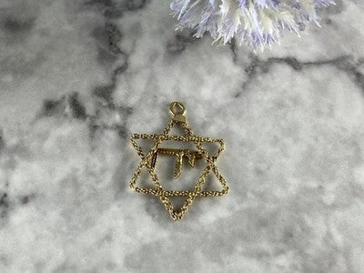 14K Yellow Gold Star OF David Pendant