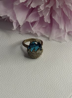 925 Sterling Silver Blue Crystal & CZ Ring Size 8