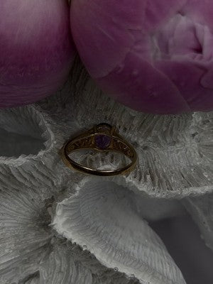 10K Yellow Gold Amethyst Filigree Design Ring Size 7.5