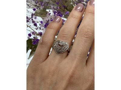 925 Sterling Silver Sapphires "Heart" Ring Size 7