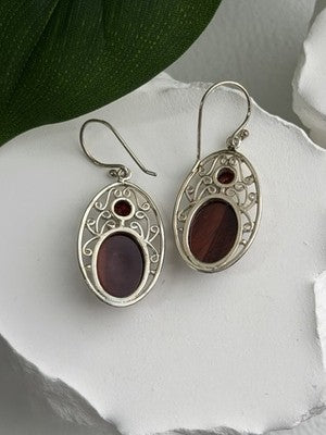 925 Sterling Silver Amber & Garnet Earrings