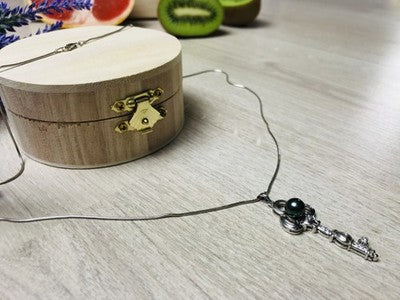 925 Sterling Silver Pearl & CZ "Key" Chain With Pendant Italy