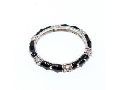 925 Sterling Silver Black Enamel & CZ Band Ring Size 11