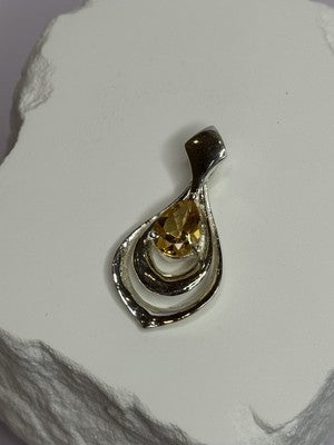 925 Sterling Silver Citrine Pear Pendant Length 1.3 Inch