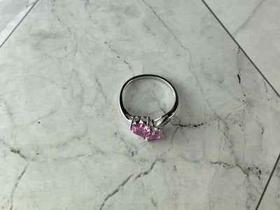 925 Sterling Silver Pink Topaz "Hearts" Ring Size 7