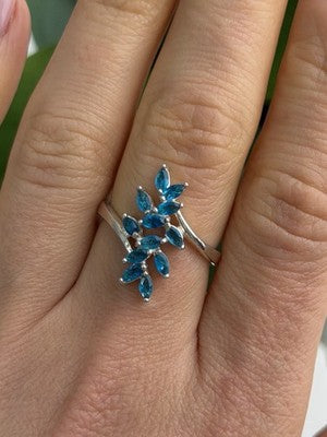 925 Sterling Silver Blue Topaz Ring Size 8