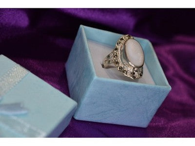 925 Sterling Silver Mother OF Pearl & Marcasites Ring Size 6.5