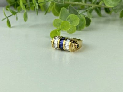 925 Sterling Silver Gold Plated Sapphires & CZ Ring Size 7