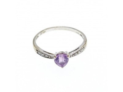 10K White Gold Amethyst & Diamonds Ring Size 8