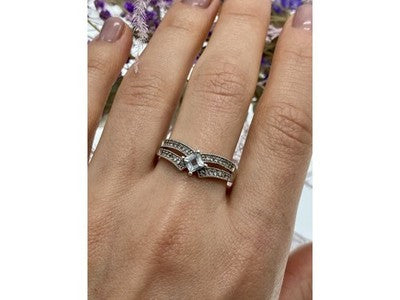 925 Sterling Silver Aquamarine & CZ Ring Size 11