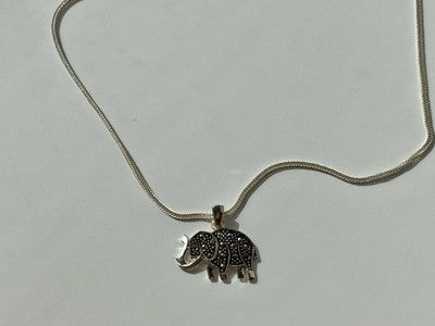 925 Sterling Silver Marcasites "Elephant" Chain With Pendant