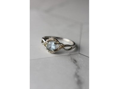 925 Sterling Silver Blue Spinel & CZ Ring Size 9