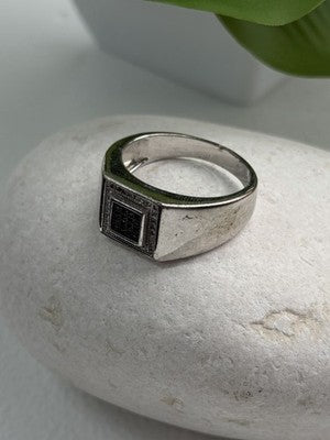 Men's 925 Sterling Silver White & Black Diamonds 0.17 ctw Ring Size 10