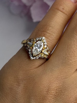925 Sterling Silver Gold Plated CZ Ring Size 5