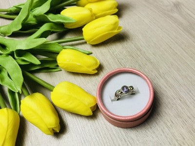 925 Sterling Silver Purple Tourmaline & Peridot Ring Size 8