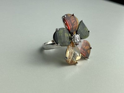 925 Sterling Silver Multicolor Spinel & Goshenite Ring Size 8.5