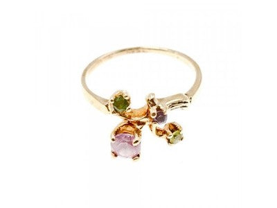 14K Yellow Gold Morganite, Iolite, Peridot & Citrine Ring Size 11
