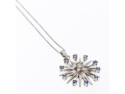 14K White Gold Sapphires & Diamond Chain With Pendant