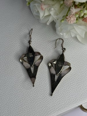 Vintage 925 Sterling Silver Agate Earrings Length 2.60 Inch