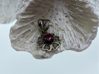 925 Sterling Silver Pink Topaz Scarlet Flower Pendant