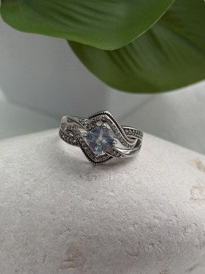 JWBR 925 Sterling Silver Topaz & Beryl Ring Size 7