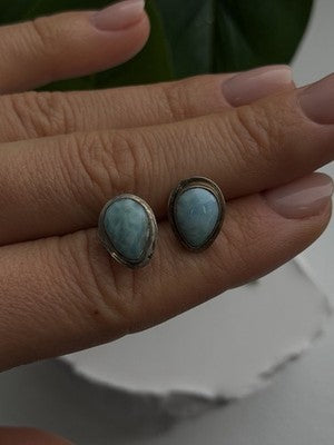 Vintage 925 Sterling Silver Larimar Stud Earrings