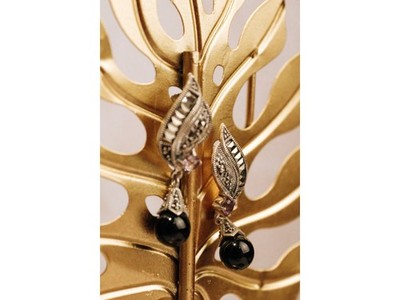 925 Sterling Silver Nephrite, Amethyst & Marcasites Earrings
