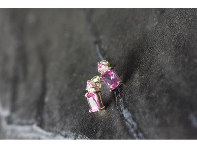925 Sterling Silver Pink Topaz Stud Earrings