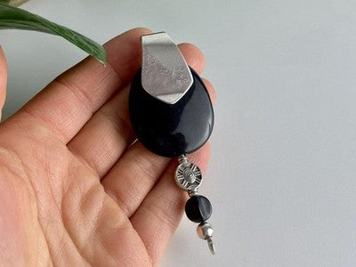 Vintage 925 Sterling Silver Black Onyx Pendant