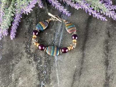 925 Sterling Silver Multicolor Jasper Bracelet Size 7.5 IN