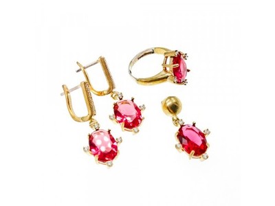 925 Sterling Silver Gold Plated Alpanite & CZ Set