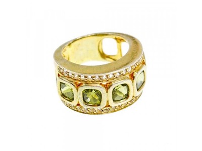 925 Sterling Silver Gold Plated Peridot & CZ Ring Size 7