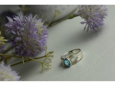 925 Sterling Silver Blue Spinel Ring Size 7