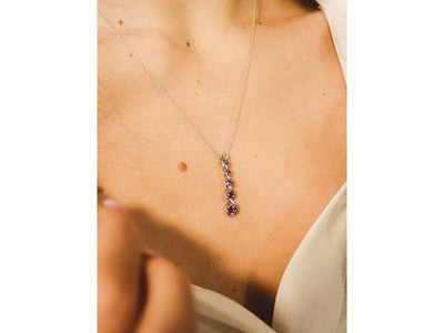 10K White Gold Amethyst & Diamond Chain With Pendant