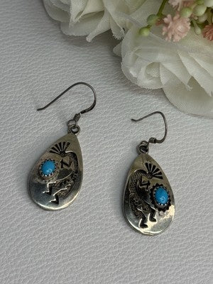 Navajo Turquoise Native American 925 Sterling Silver Earrings