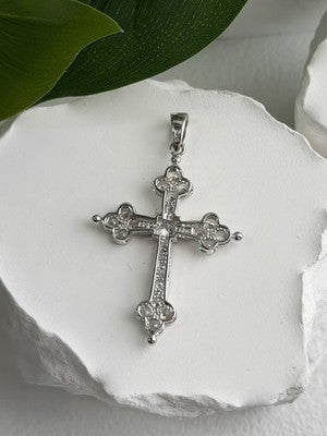 925 Sterling Silver Cz Cross Length 1.9 in
